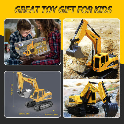 Jiakora Remote Control Excavator Toys for Boys, 2.4GHz RC Metal Shovel Excavator with Lights & Sound, 360° Rotating Sand Digging, 2 Battery, Construction Vehicle Gifts for Age 3+ Kids