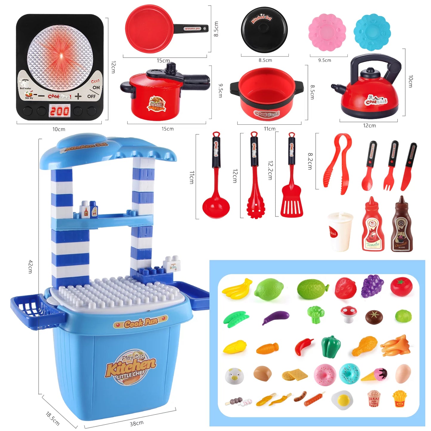 Jiakora Play Kitchen Toys for Girls 3-6 Years Mini Kitchen Set for Toddlers Pretend Food Cooking Red Kitchen Toys for Toddlers Sounds and Light Stove