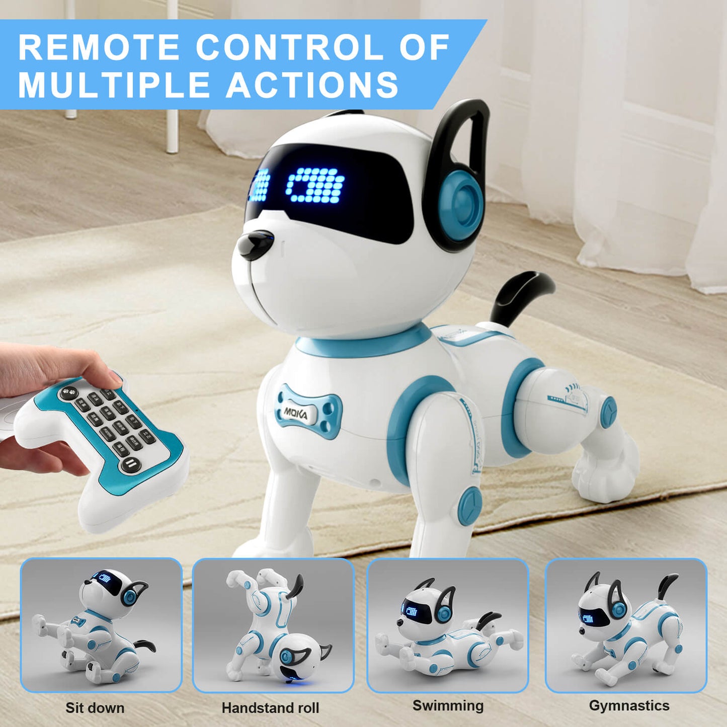 Jiakora Remote Control Robotic Dog - Electric Dog Pet Toy with Touch Function, Dancing, Singing, Rechargeable Smart Animal Toy with 2 Battery - Perfect Birthday Christmas Gift for Kids Ages 3+