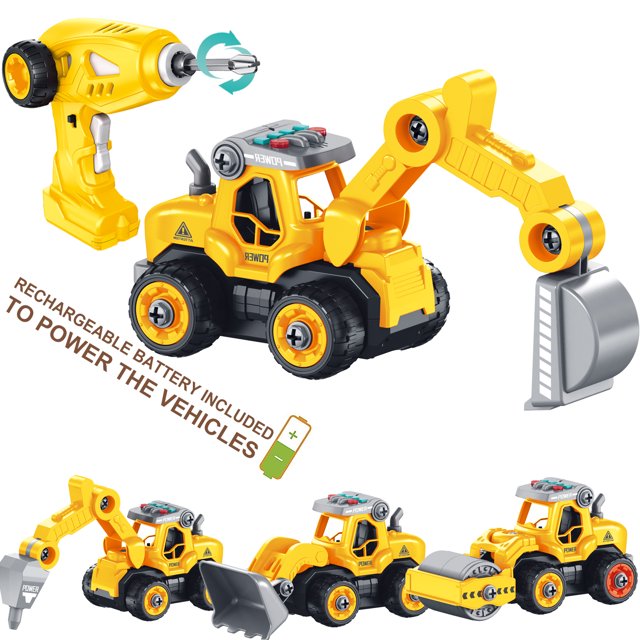 Jiakora Take Apart Construction Toy for Kids - 4-in-1 Take Apart Truck with Drill, 34pc,RC Truck Toy Construction Vehicle Building Take Apart Toys with Electric Drill Remote Control