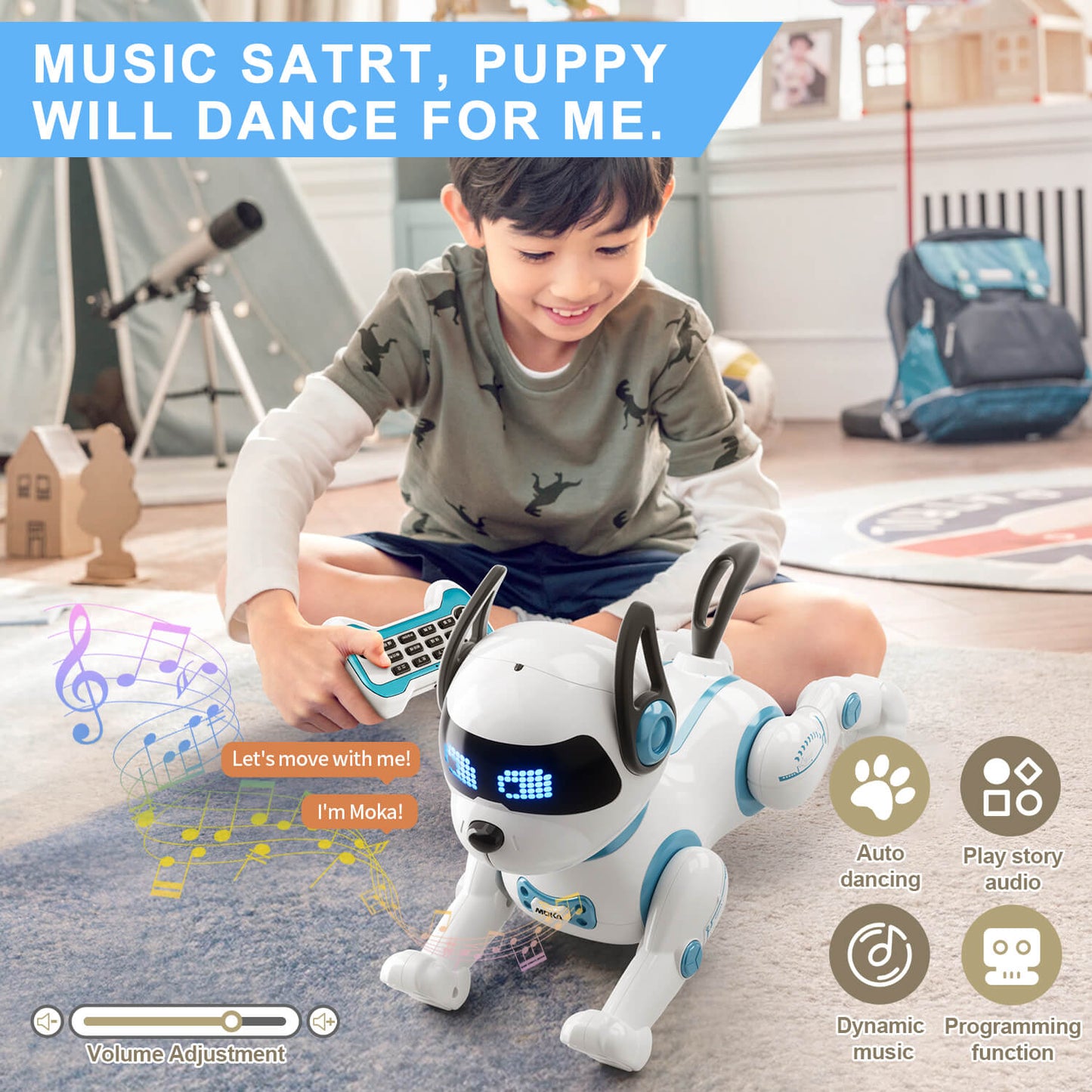 Jiakora Remote Control Robotic Dog - Electric Dog Pet Toy with Touch Function, Dancing, Singing, Rechargeable Smart Animal Toy with 2 Battery - Perfect Birthday Christmas Gift for Kids Ages 3+