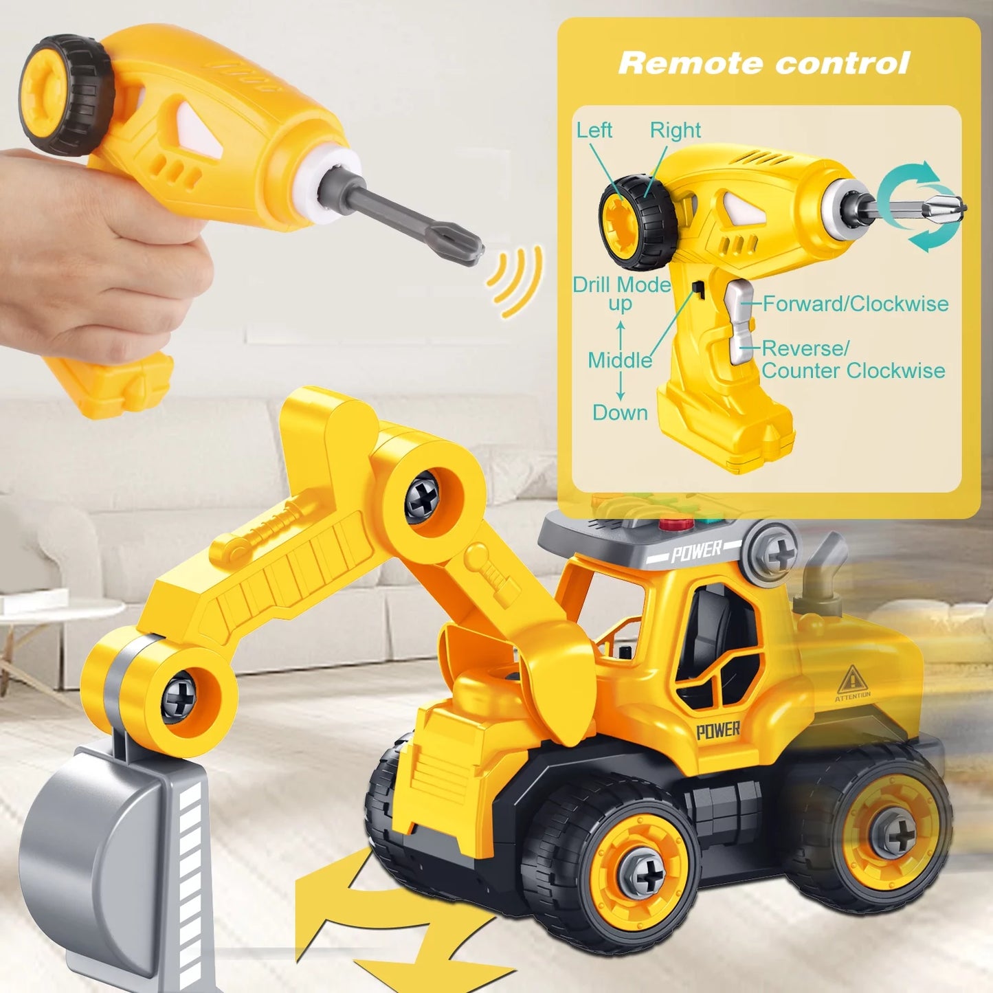 Jiakora Take Apart Construction Toy for Kids - 4-in-1 Take Apart Truck with Drill, 34pc,RC Truck Toy Construction Vehicle Building Take Apart Toys with Electric Drill Remote Control