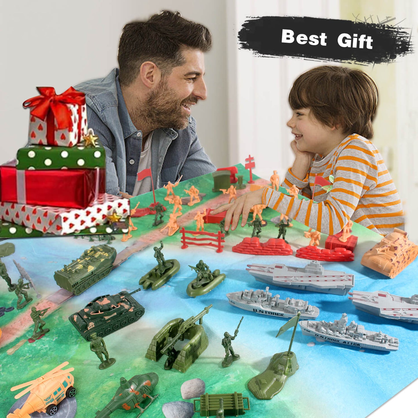 Jiakora Army Men Toys Large Battle Playset - Includes Military Action Figures, Battle Mat, Vehicles, Tanks, Aircrafts & Boats, Pretend Army Base Accessories, Mini Military Playsets Toys for Boys 4-12 Years Old