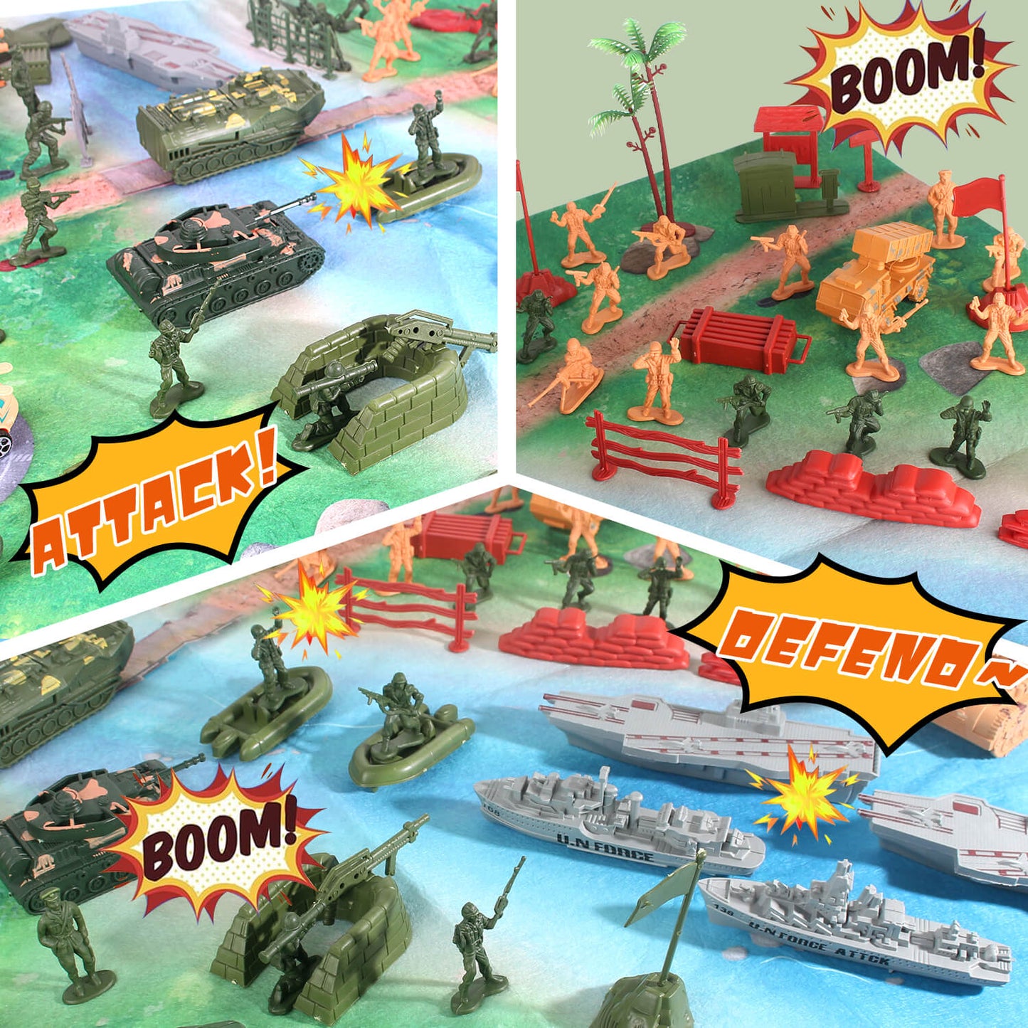 Jiakora Army Men Toys Large Battle Playset - Includes Military Action Figures, Battle Mat, Vehicles, Tanks, Aircrafts & Boats, Pretend Army Base Accessories, Mini Military Playsets Toys for Boys 4-12 Years Old