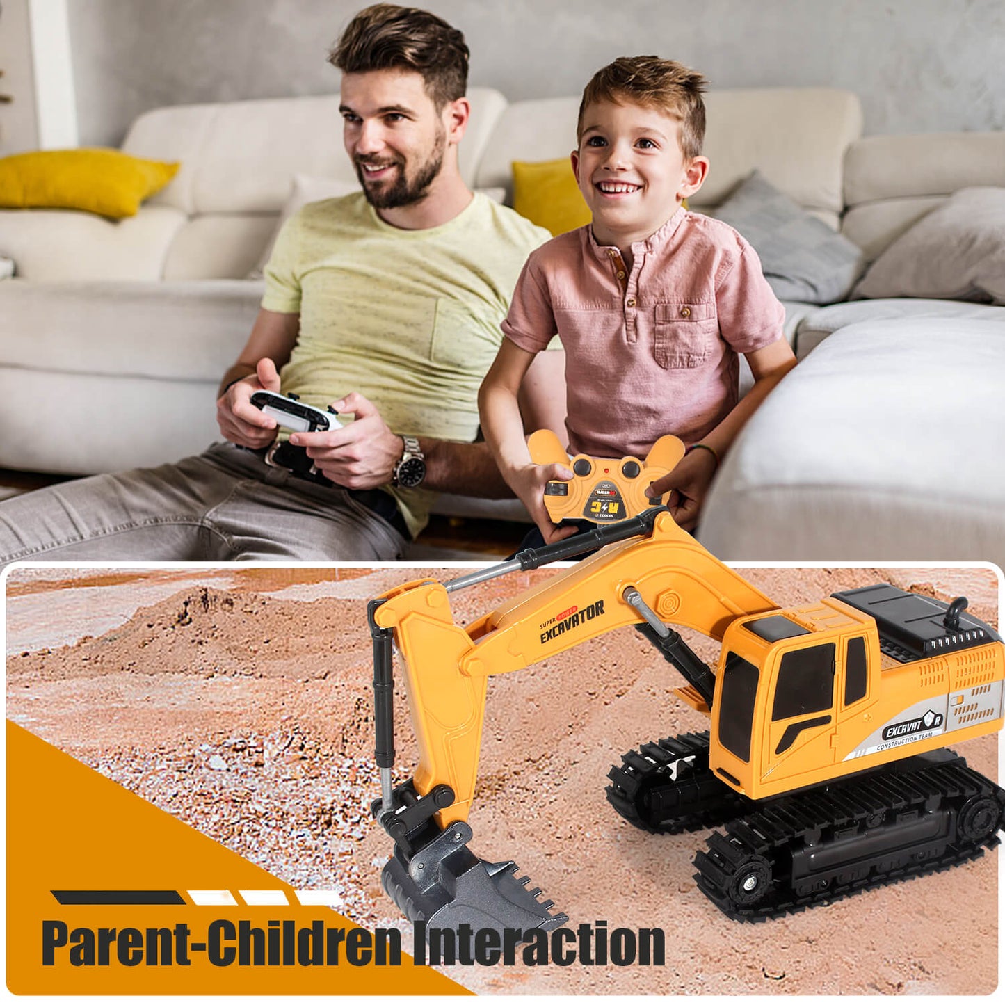 Jiakora Remote Control Excavator Toys for Boys, 2.4GHz RC Metal Shovel Excavator with Lights & Sound, 360° Rotating Sand Digging, 2 Battery, Construction Vehicle Gifts for Age 3+ Kids