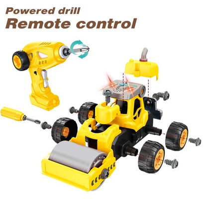 Jiakora Take Apart Construction Toy for Kids - 4-in-1 Take Apart Truck with Drill, 34pc,RC Truck Toy Construction Vehicle Building Take Apart Toys with Electric Drill Remote Control