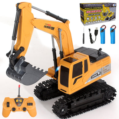 Jiakora Remote Control Excavator Toys for Boys, 2.4GHz RC Metal Shovel Excavator with Lights & Sound, 360° Rotating Sand Digging, 2 Battery, Construction Vehicle Gifts for Age 3+ Kids