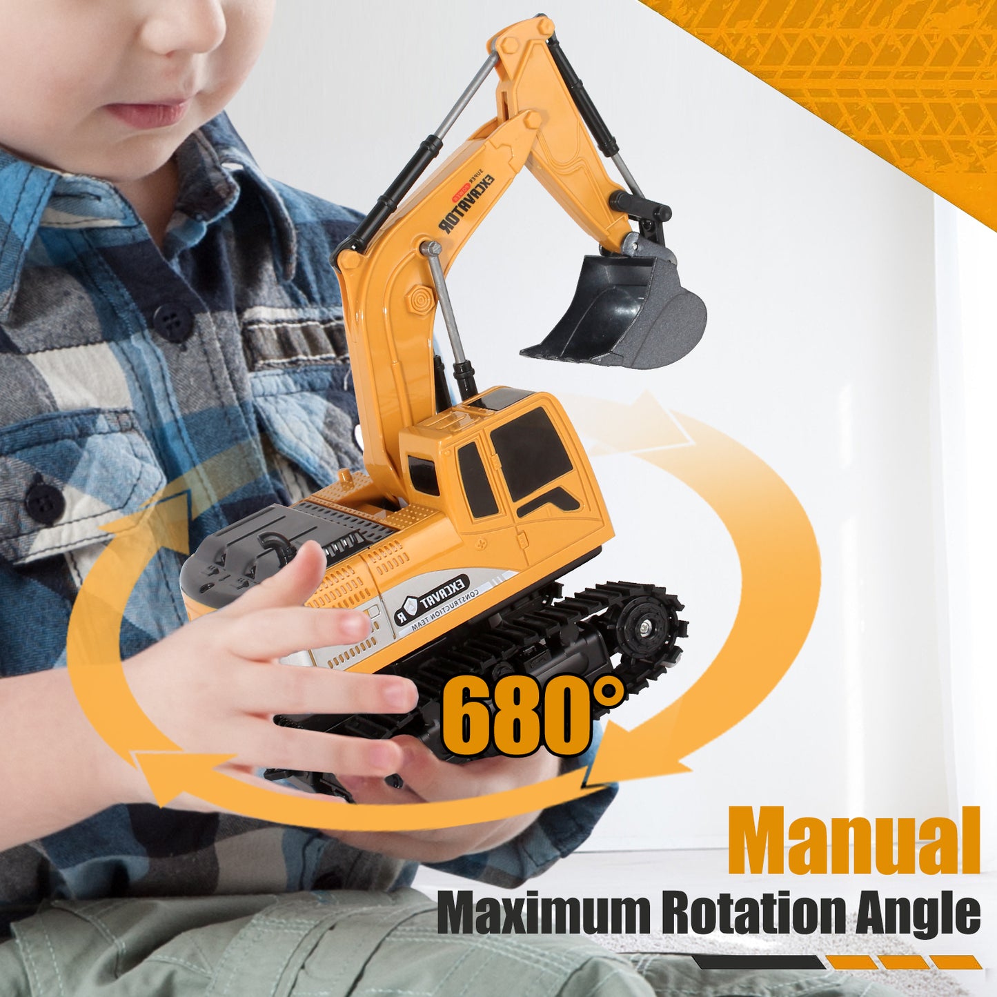 Jiakora Remote Control Excavator Toys for Boys, 2.4GHz RC Metal Shovel Excavator with Lights & Sound, 360° Rotating Sand Digging, 2 Battery, Construction Vehicle Gifts for Age 3+ Kids