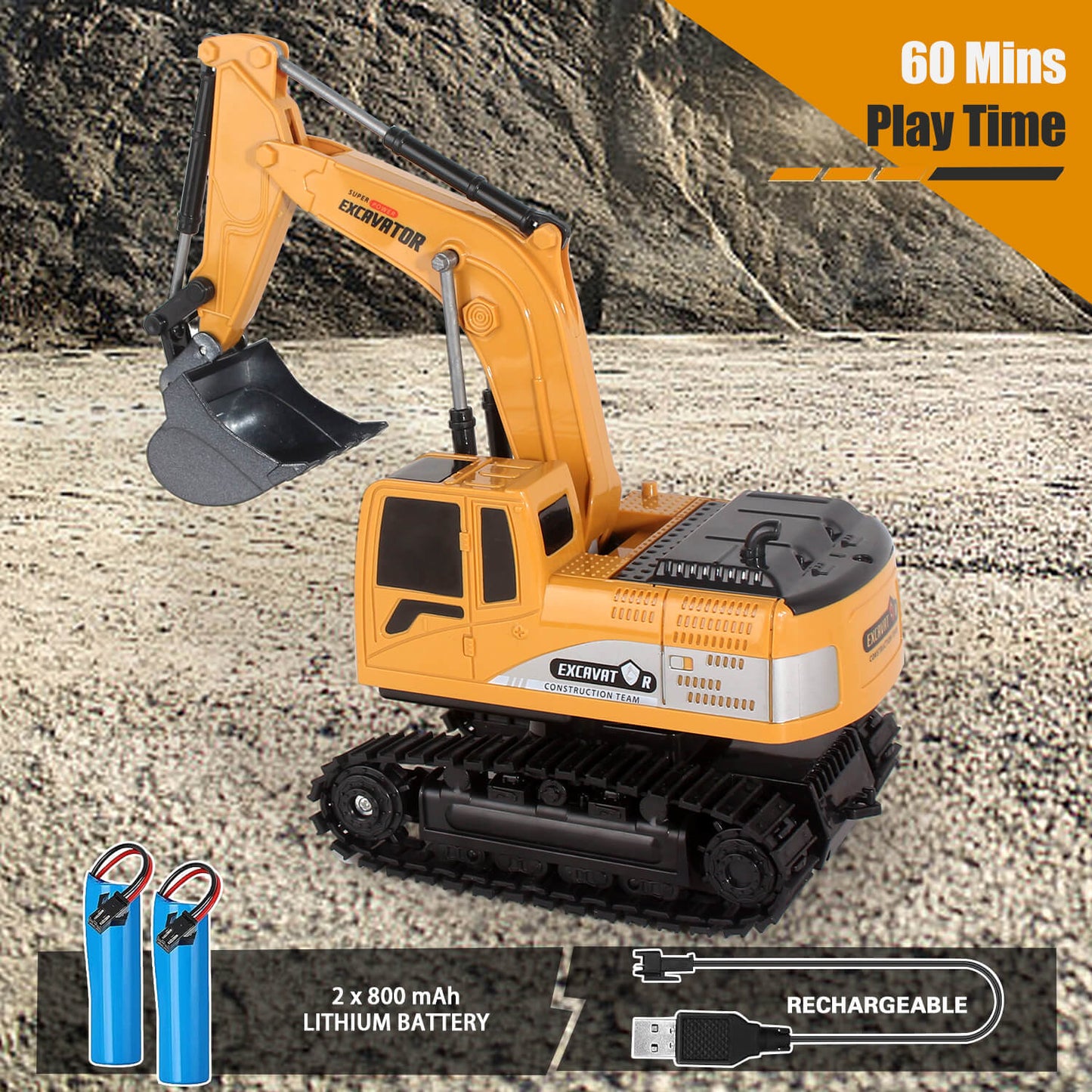 Jiakora Remote Control Excavator Toys for Boys, 2.4GHz RC Metal Shovel Excavator with Lights & Sound, 360° Rotating Sand Digging, 2 Battery, Construction Vehicle Gifts for Age 3+ Kids