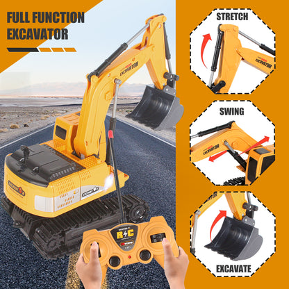 Jiakora Remote Control Excavator Toys for Boys, 2.4GHz RC Metal Shovel Excavator with Lights & Sound, 360° Rotating Sand Digging, 2 Battery, Construction Vehicle Gifts for Age 3+ Kids