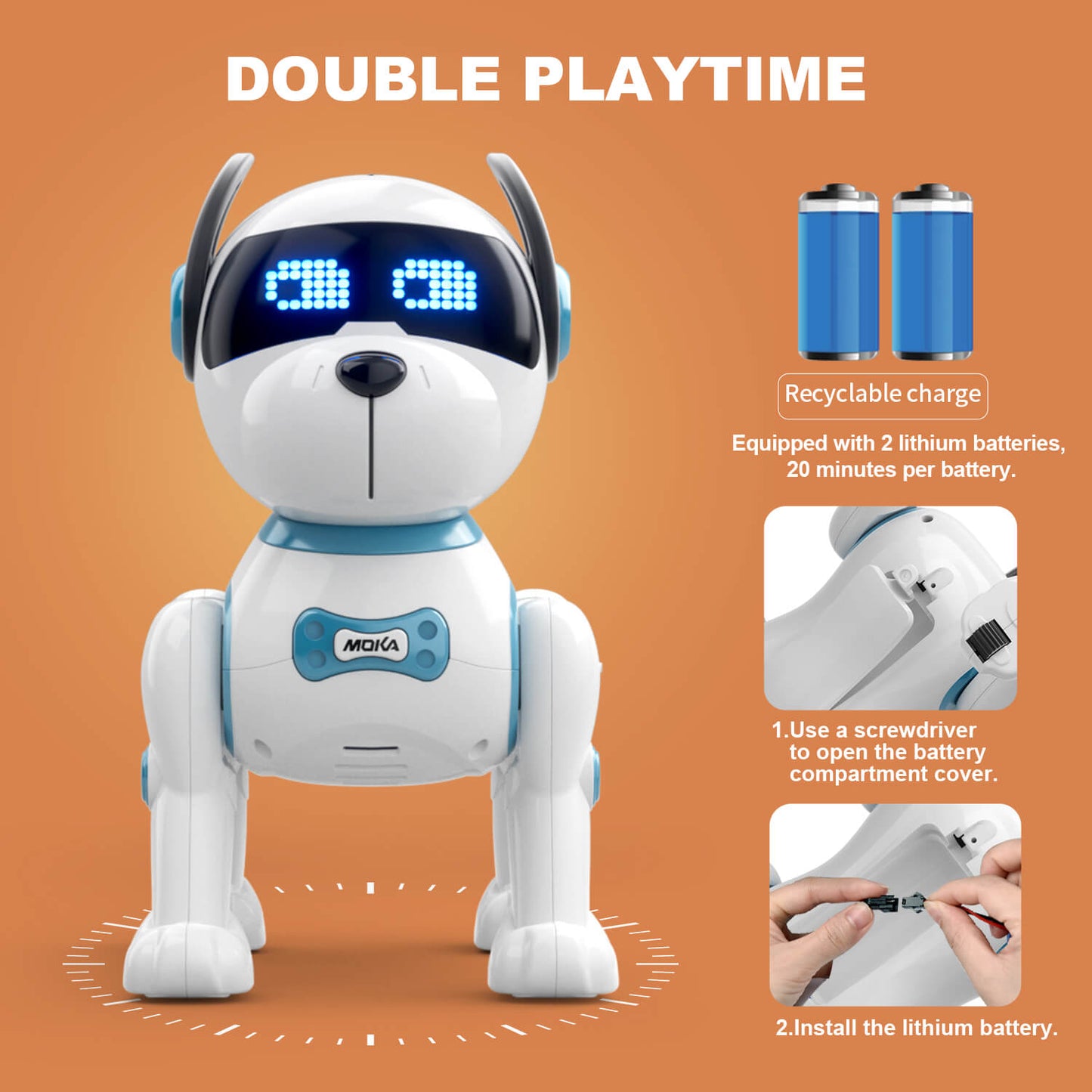 Jiakora Remote Control Robotic Dog - Electric Dog Pet Toy with Touch Function, Dancing, Singing, Rechargeable Smart Animal Toy with 2 Battery - Perfect Birthday Christmas Gift for Kids Ages 3+