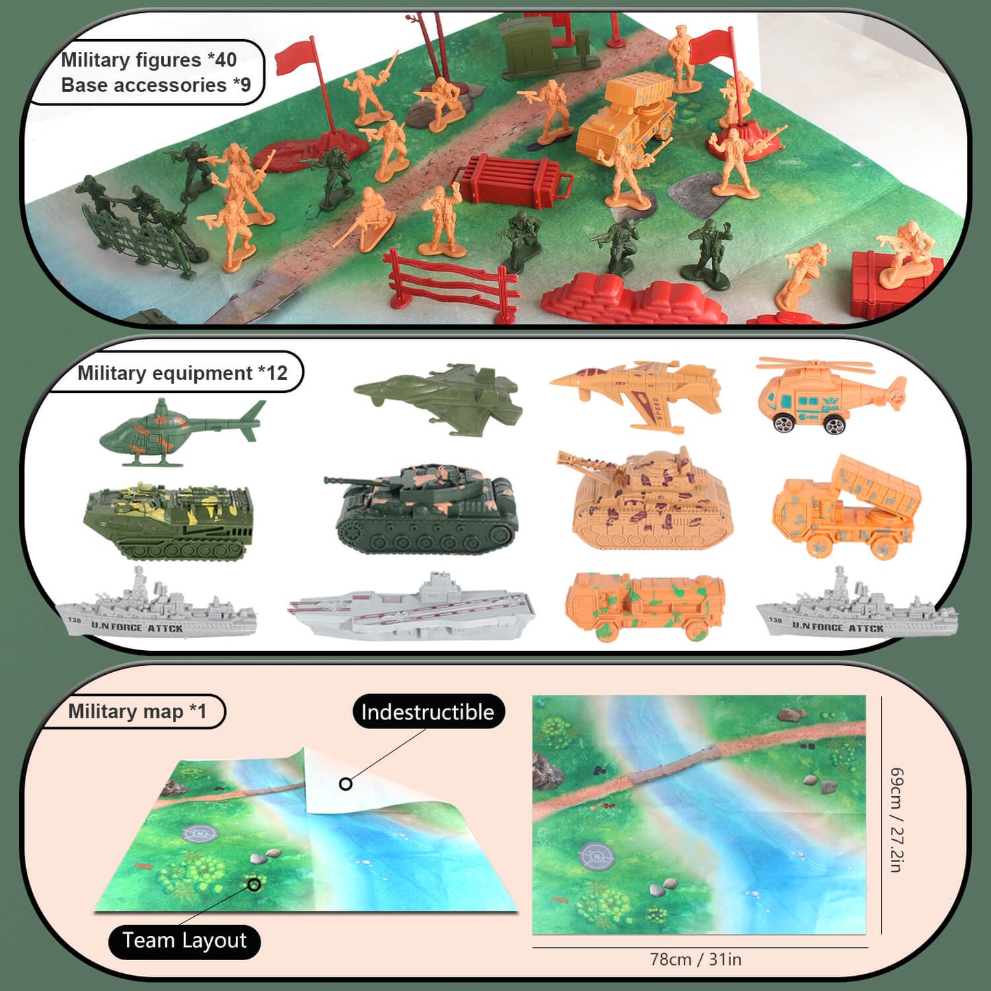 Jiakora Army Men Toys Large Battle Playset - Includes Military Action Figures, Battle Mat, Vehicles, Tanks, Aircrafts & Boats, Pretend Army Base Accessories, Mini Military Playsets Toys for Boys 4-12 Years Old