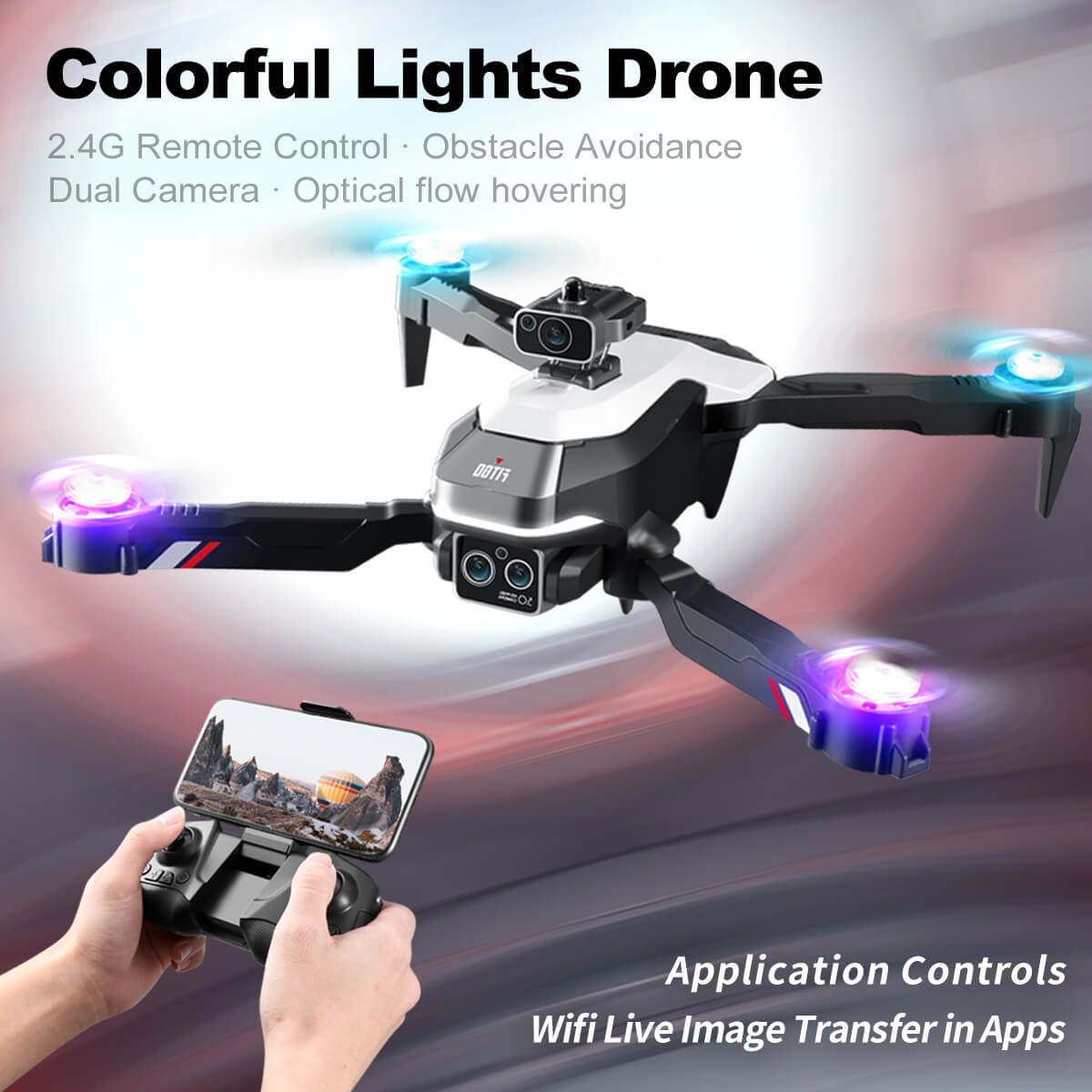 Jiakora Drone with Camera for Adults and Kids, 360° Obstacle Avoidance Flight, Colorful Lights, Motorized Adjustable HD Dual Camera, 2.4GHz RC Airplane, 2 Batteries, Christmas Toys Gift, 11 Inch