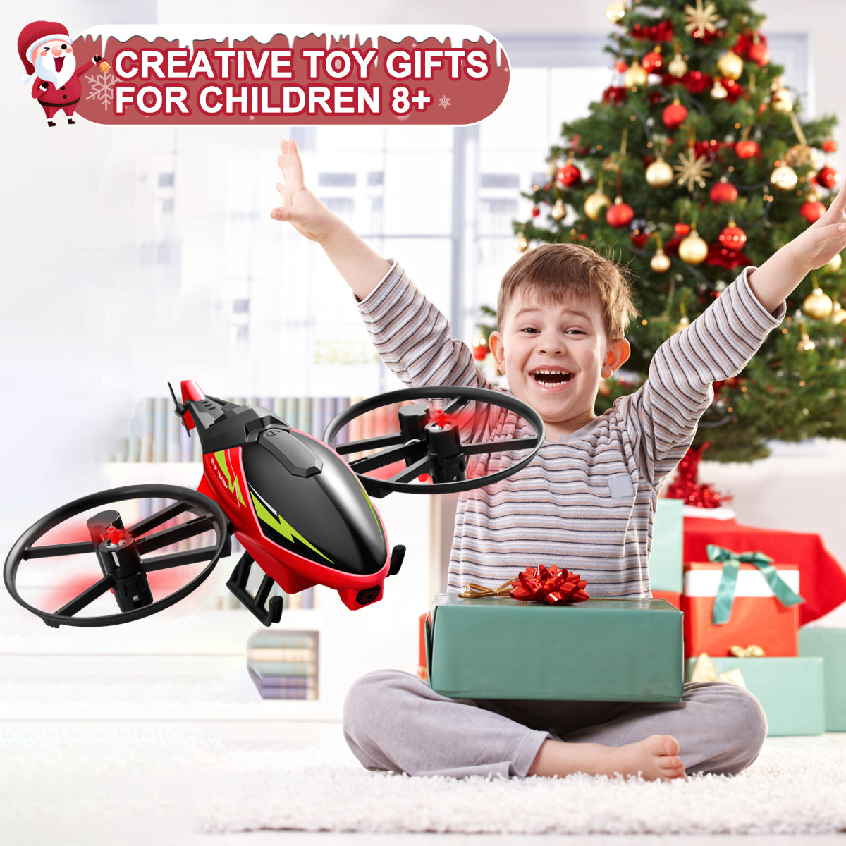 Jiakora 2.4G Remote Control Helicopter - Perfect RC Airplane Gift for Kids & 2 batteries, one button takeoff/landing, fixed height hovering, air roll, birthday Christmas toy gift (Red)