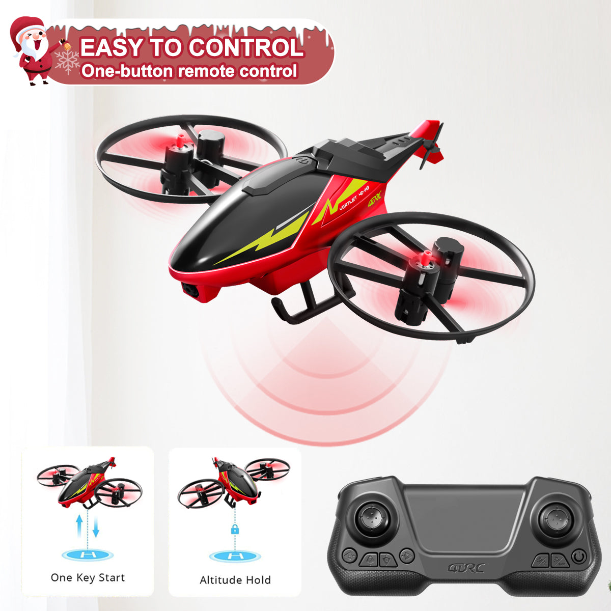 Jiakora 2.4G Remote Control Helicopter - Perfect RC Airplane Gift for Kids & 2 batteries, one button takeoff/landing, fixed height hovering, air roll, birthday Christmas toy gift (Red)