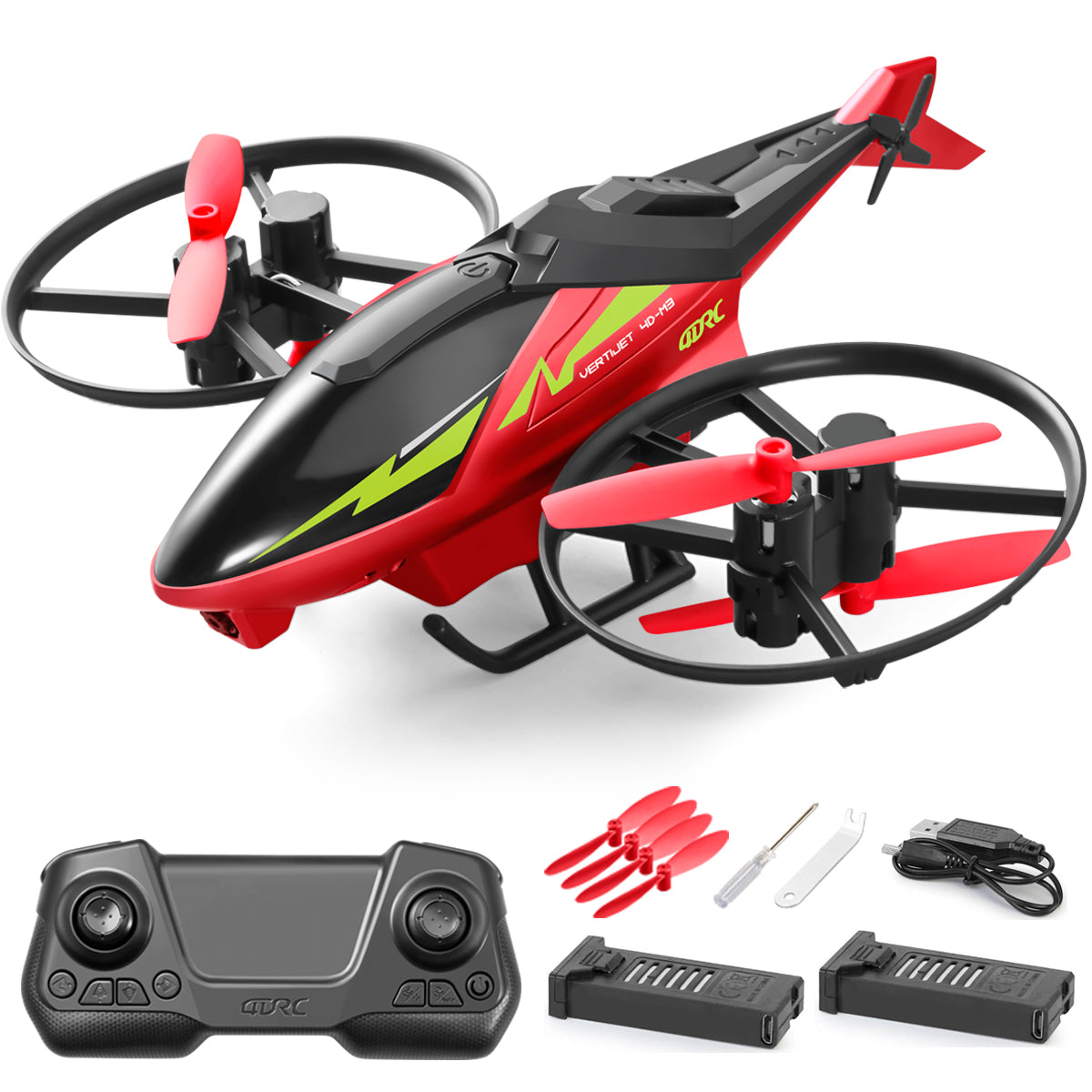 Jiakora 2.4G Remote Control Helicopter - Perfect RC Airplane Gift for Kids & 2 batteries, one button takeoff/landing, fixed height hovering, air roll, birthday Christmas toy gift (Red)