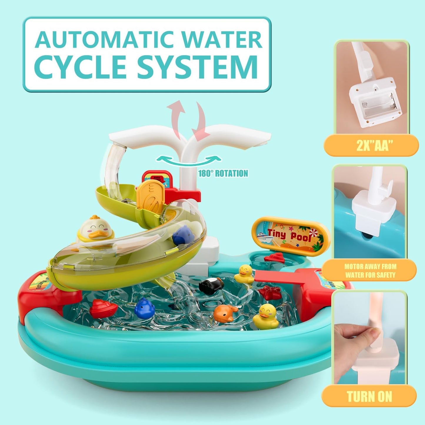 Jiakora Kitchen Sink Toys, Children Electric Dishwasher Playing Toy with Running Water,3 in 1 Fishing Pool Toys Pretend Role Play Toys for Boys Girls 3 Years and Up