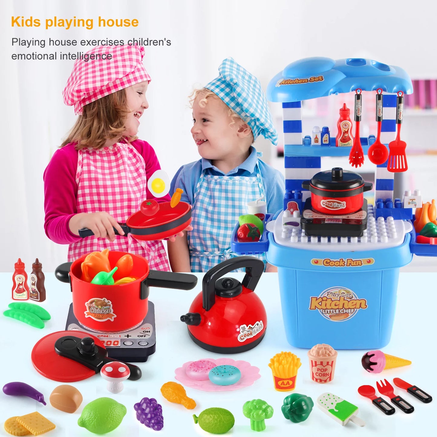 Jiakora Play Kitchen Toys for Girls 3-6 Years Mini Kitchen Set for Toddlers Pretend Food Cooking Red Kitchen Toys for Toddlers Sounds and Light Stove