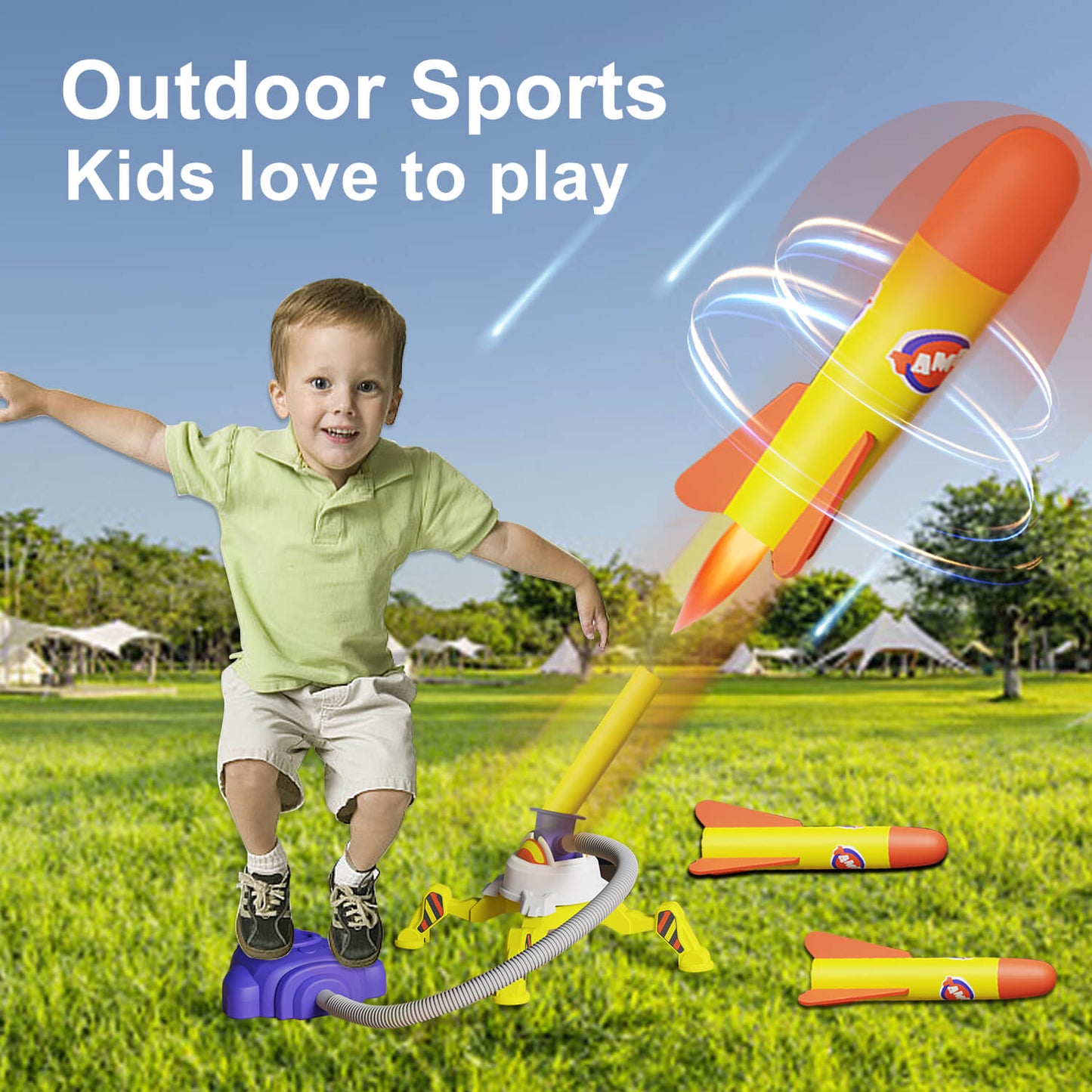 Jiakora Toy Rocket Launcher for Kids, Launch up to 100 ft, 8 Rockets - Fun Outdoor Kids Gifts for Boys & Girls