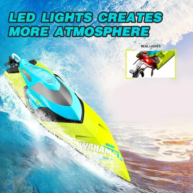 Jiakora S2 High Speed RC Boats with LED Lights & 2 Batteries, 30+ mph Remote Control Boat for Pools and Lakes, Capsize Recovery, Low Battery Reminder,2.4Ghz Racing Boats for Adults and Kids