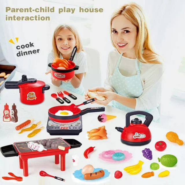 Jiakora 41pcs Pretend Play Food Toys for Kids Kitchen Playset Food Fruits Vegetables Toys with Storage Basket for Toddlers Girls Boys red