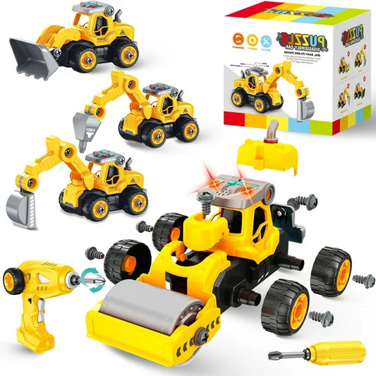 Jiakora Take Apart Construction Toy for Kids - 4-in-1 Take Apart Truck with Drill, 34pc,RC Truck Toy Construction Vehicle Building Take Apart Toys with Electric Drill Remote Control